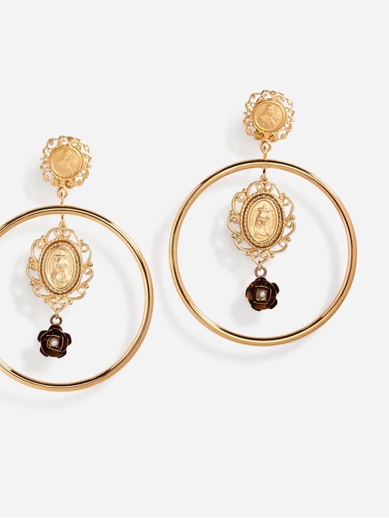 Dolce & Gabbana Jewelry - Dolce and GabbanaGold-Tone Hoop Medallion Drop Earrings with Black Flower Accent